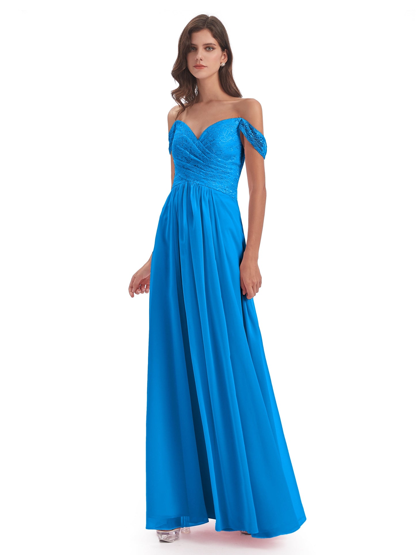 Marjorie Off The Shoulder Open Back Chiffon Long Bridesmaid Dresses