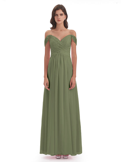 Marjorie Off The Shoulder Open Back Chiffon Long Bridesmaid Dresses