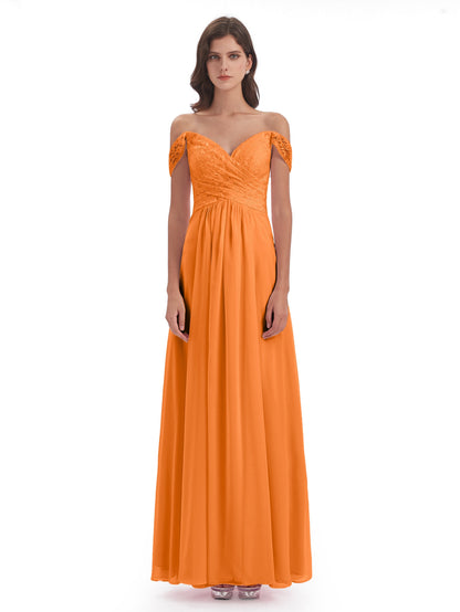 Marjorie Off The Shoulder Open Back Chiffon Long Bridesmaid Dresses