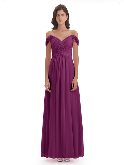Marjorie Off The Shoulder Open Back Chiffon Long Bridesmaid Dresses