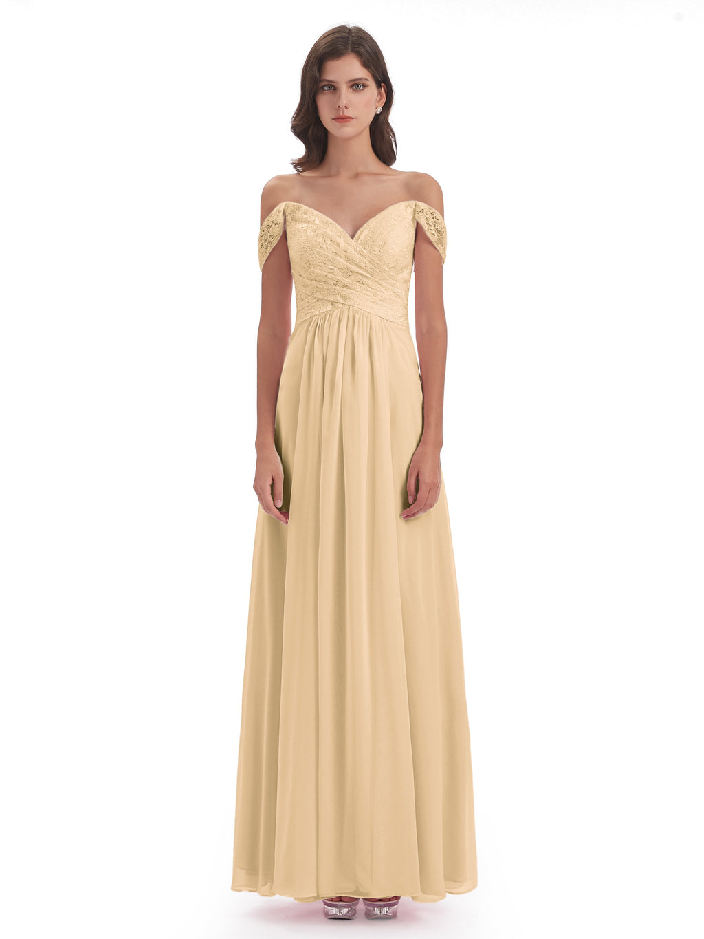 Marjorie Off The Shoulder Open Back Chiffon Long Bridesmaid Dresses