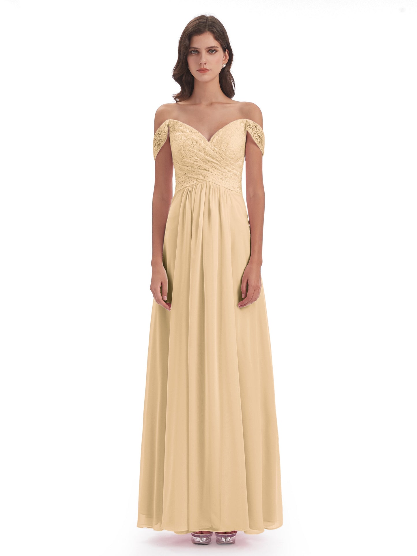Marjorie Off The Shoulder Open Back Chiffon Long Bridesmaid Dresses