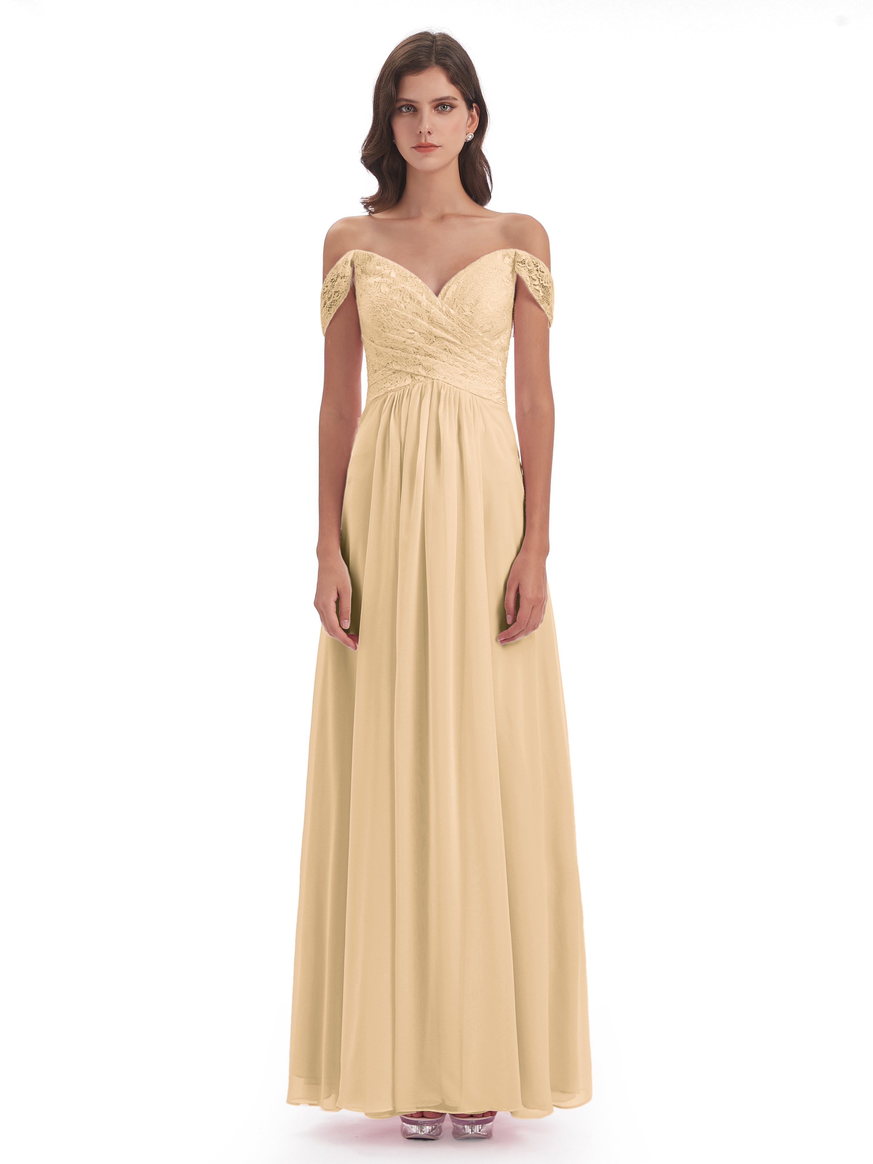 Marjorie Off The Shoulder Open Back Chiffon Long Bridesmaid Dresses