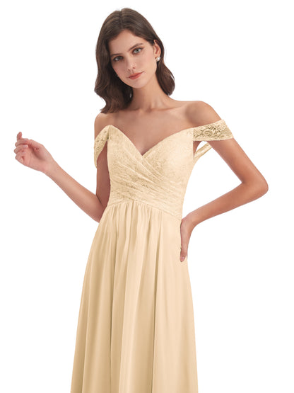 Marjorie Off The Shoulder Open Back Chiffon Long Bridesmaid Dresses