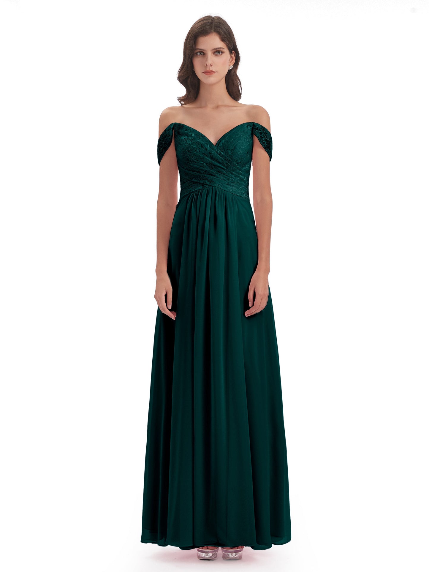 Marjorie Off The Shoulder Open Back Chiffon Long Bridesmaid Dresses