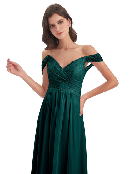 Marjorie Off The Shoulder Open Back Chiffon Long Bridesmaid Dresses