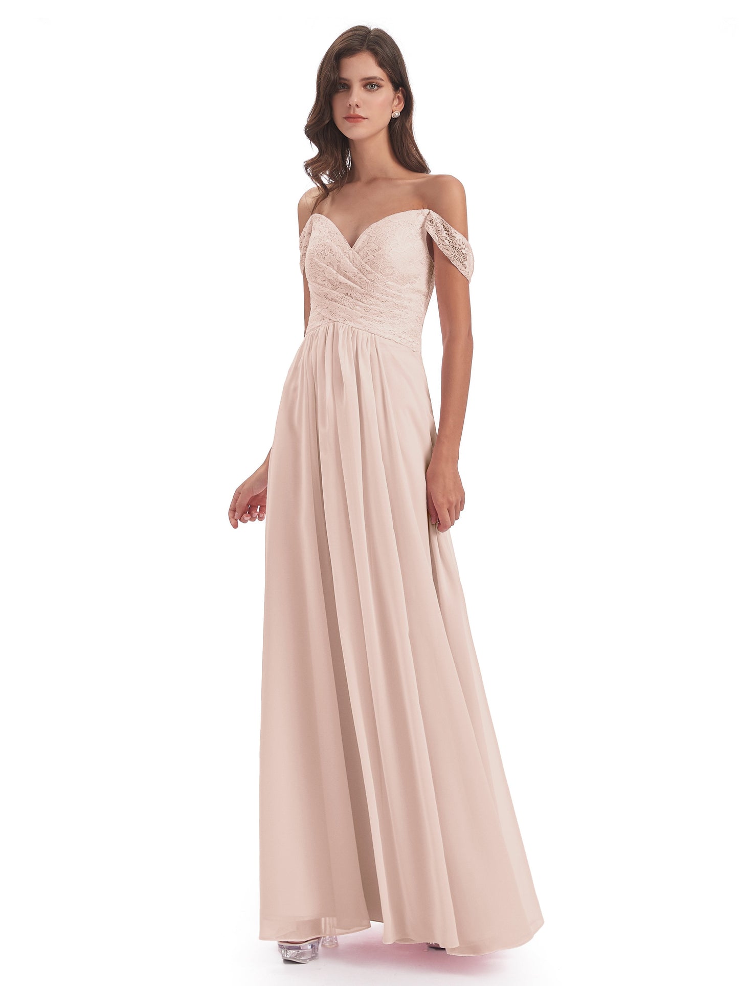 Marjorie Off The Shoulder Open Back Chiffon Long Bridesmaid Dresses