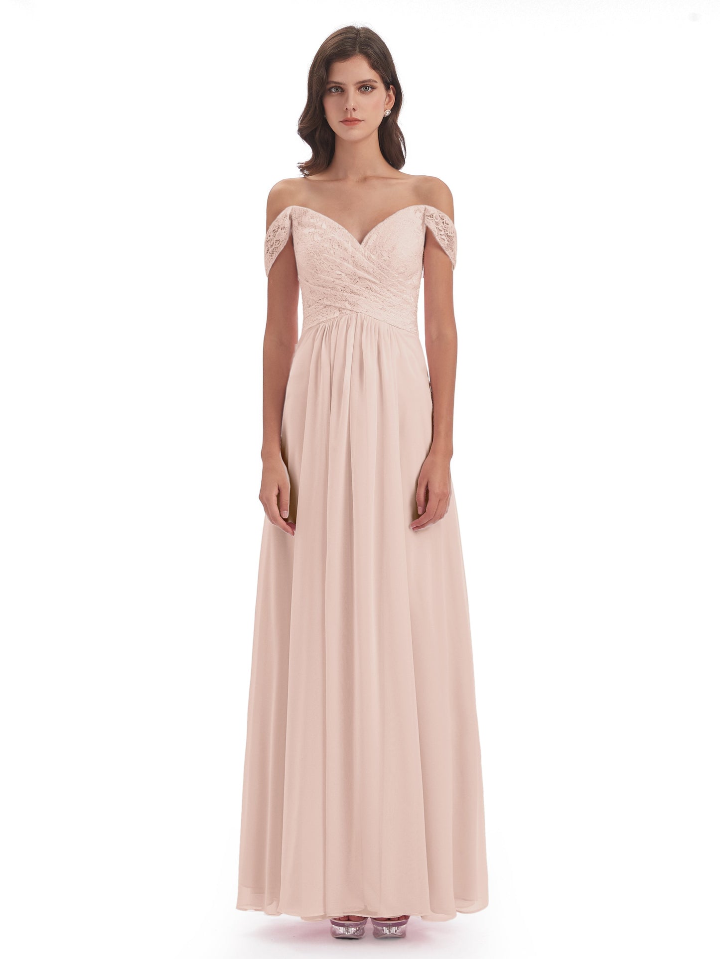 Marjorie Off The Shoulder Open Back Chiffon Long Bridesmaid Dresses