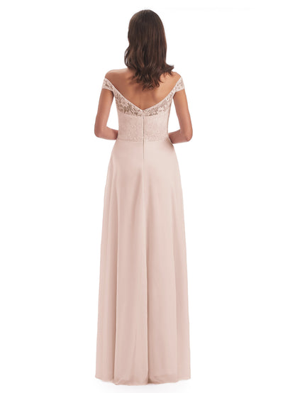 Marjorie Off The Shoulder Open Back Chiffon Long Bridesmaid Dresses