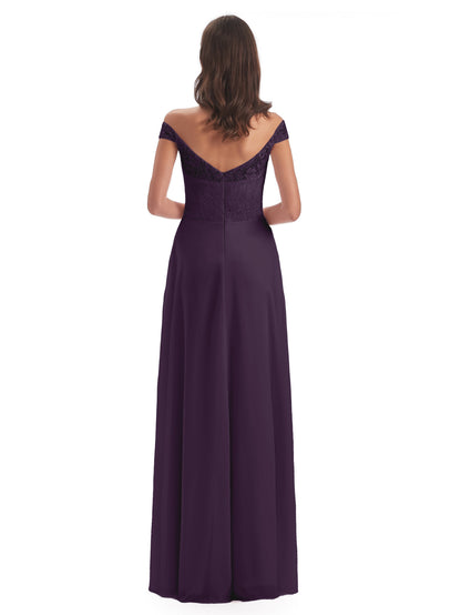 Marjorie Off The Shoulder Open Back Chiffon Long Bridesmaid Dresses