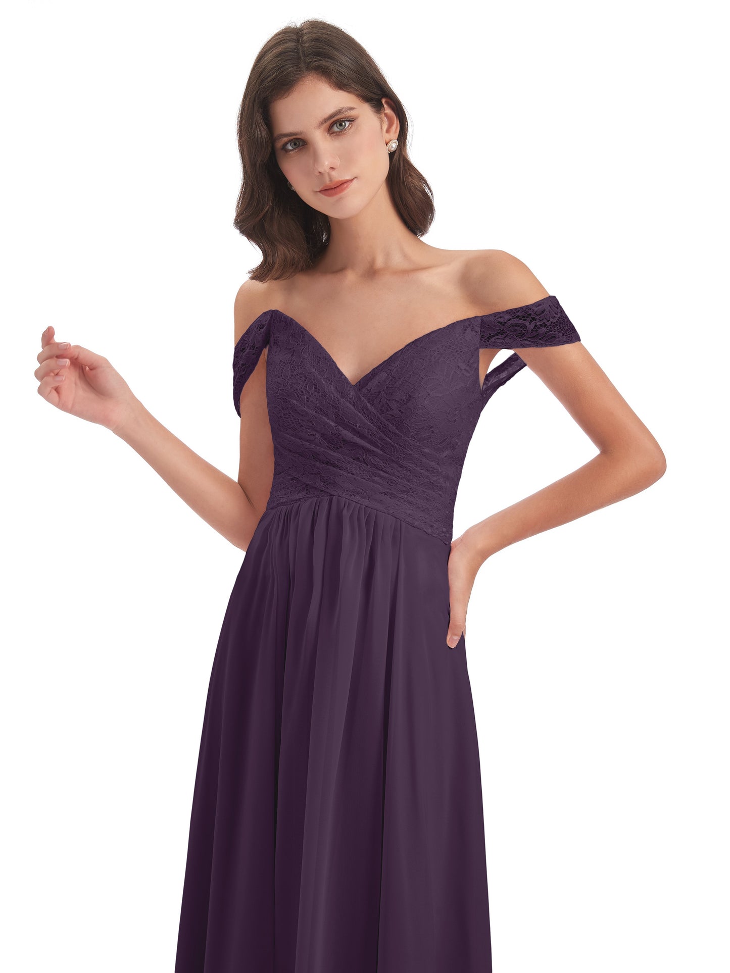 Marjorie Off The Shoulder Open Back Chiffon Long Bridesmaid Dresses