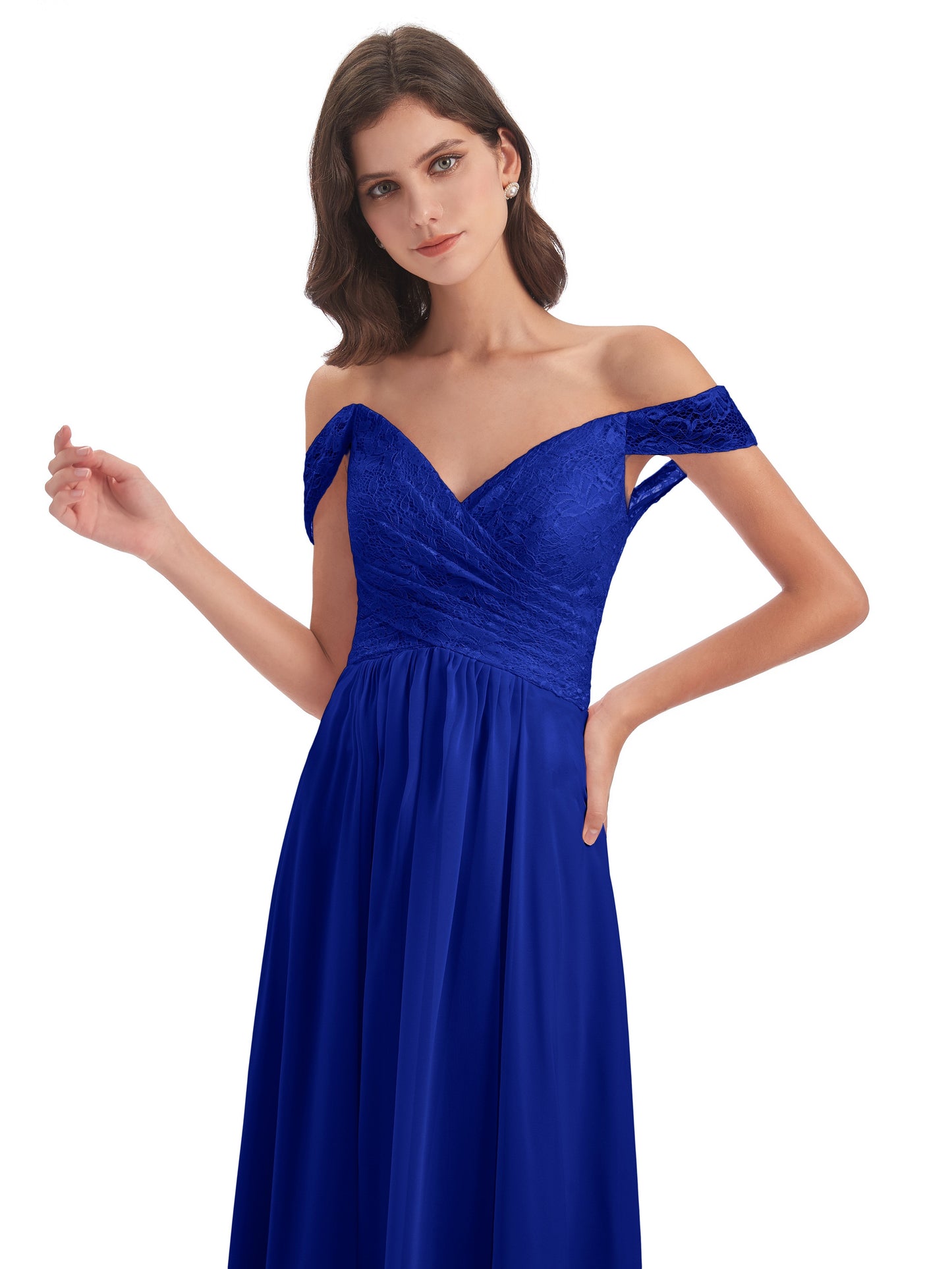 Marjorie Off The Shoulder Open Back Chiffon Long Bridesmaid Dresses