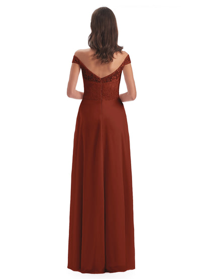 Marjorie Off The Shoulder Open Back Chiffon Long Bridesmaid Dresses