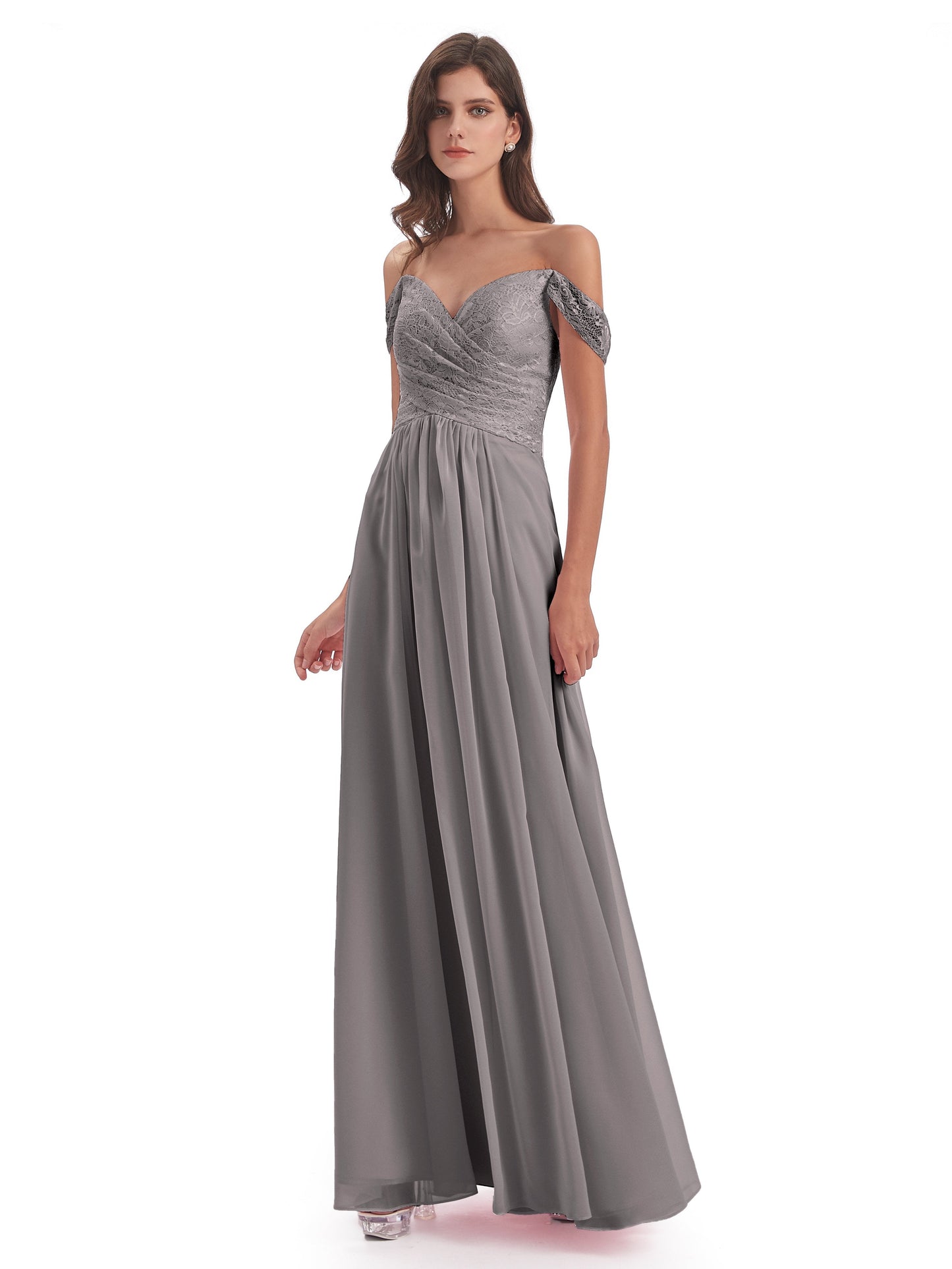 Marjorie Off The Shoulder Open Back Chiffon Long Bridesmaid Dresses