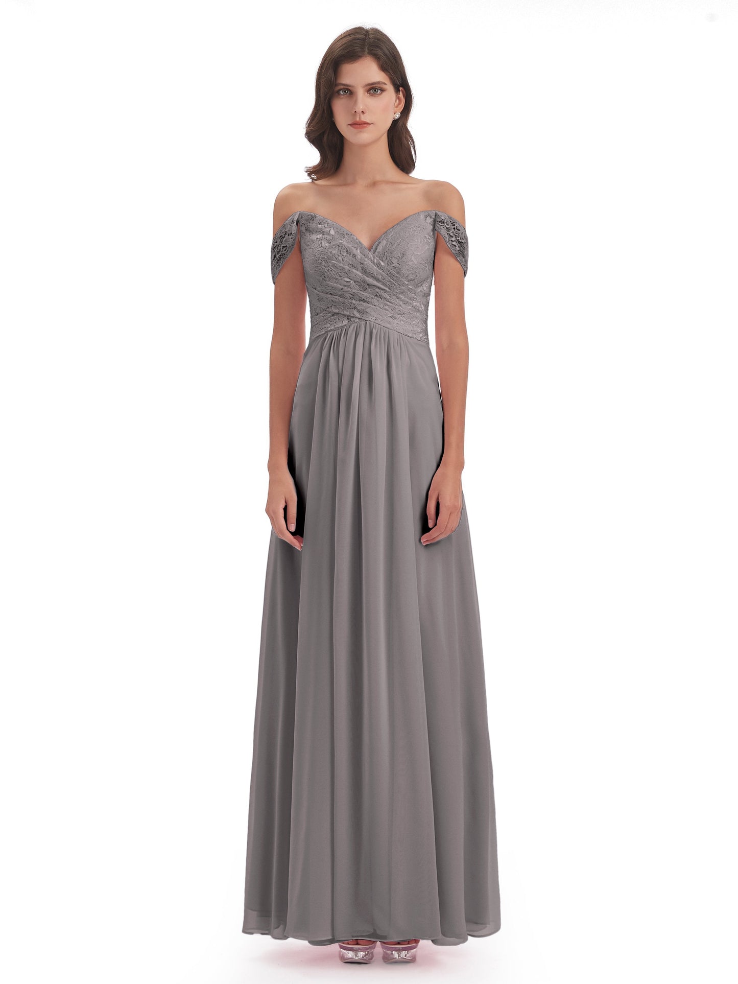 Marjorie Off The Shoulder Open Back Chiffon Long Bridesmaid Dresses