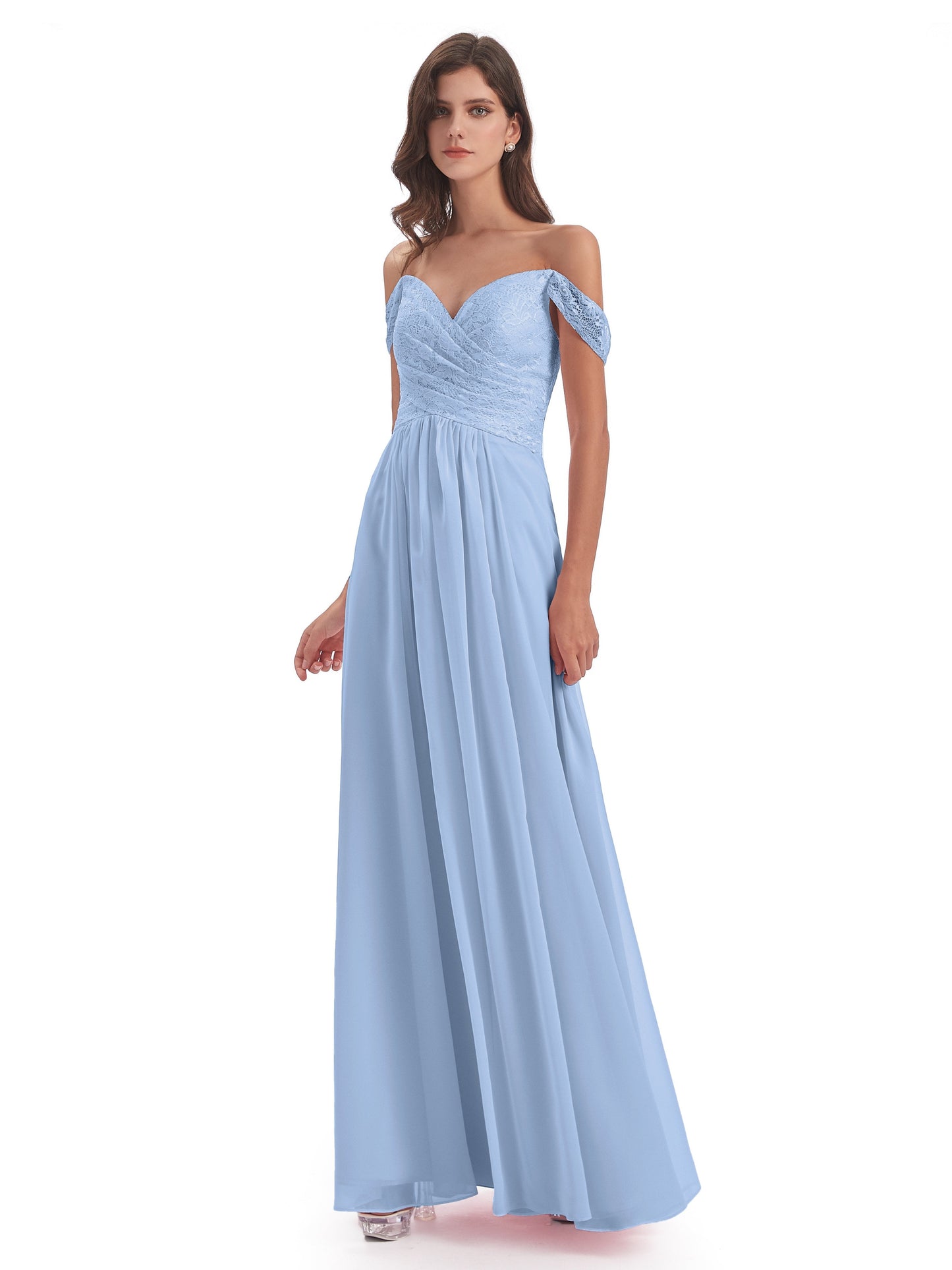 Marjorie Off The Shoulder Open Back Chiffon Long Bridesmaid Dresses
