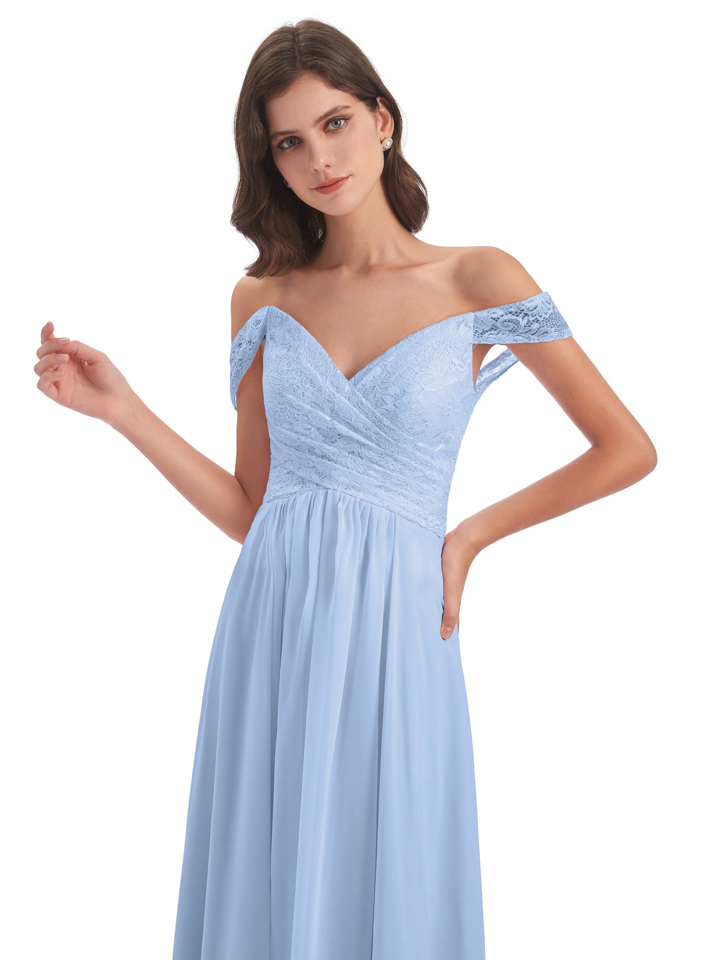Marjorie Off The Shoulder Open Back Chiffon Long Bridesmaid Dresses