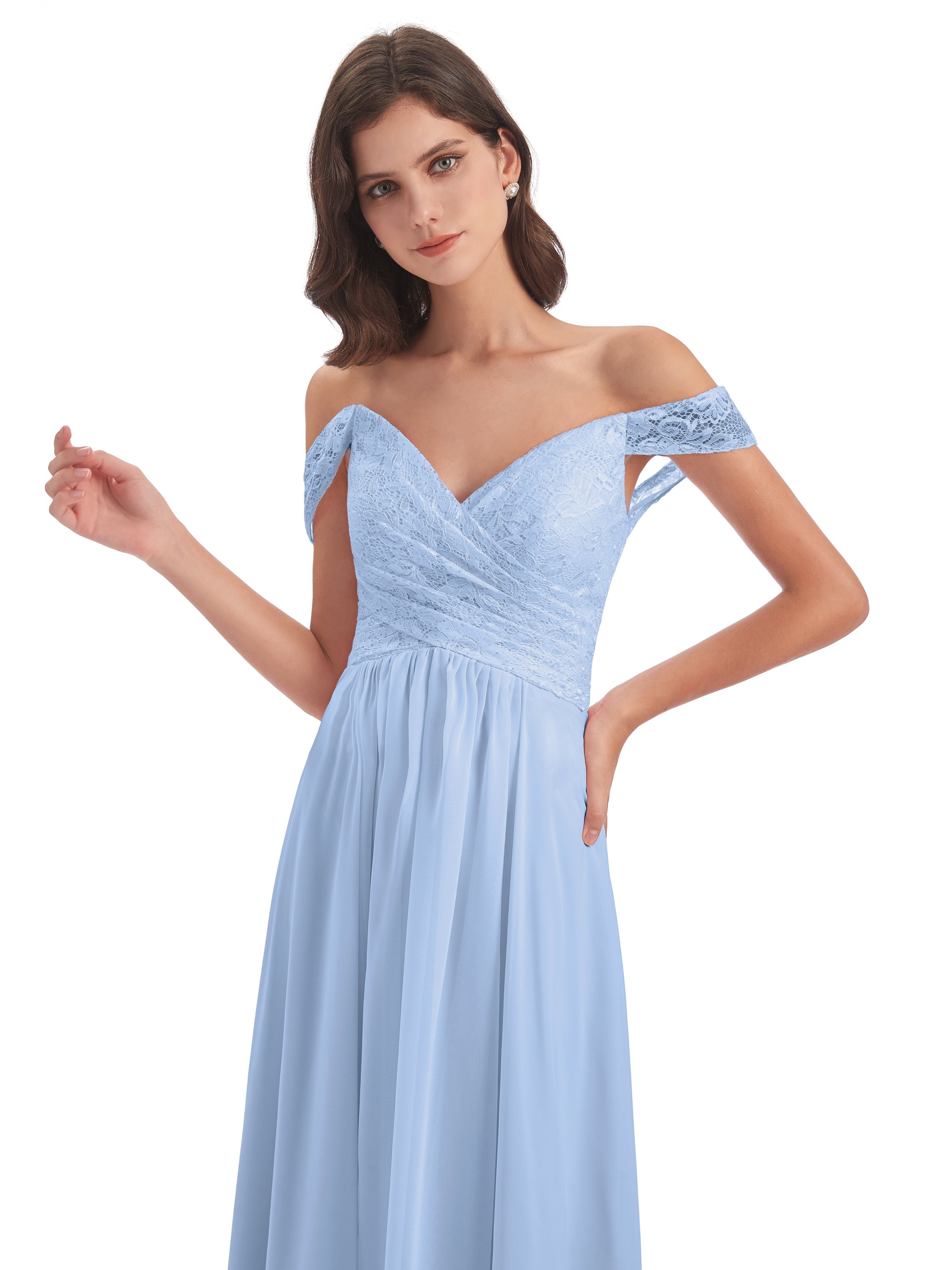 Marjorie Off The Shoulder Open Back Chiffon Long Bridesmaid Dresses