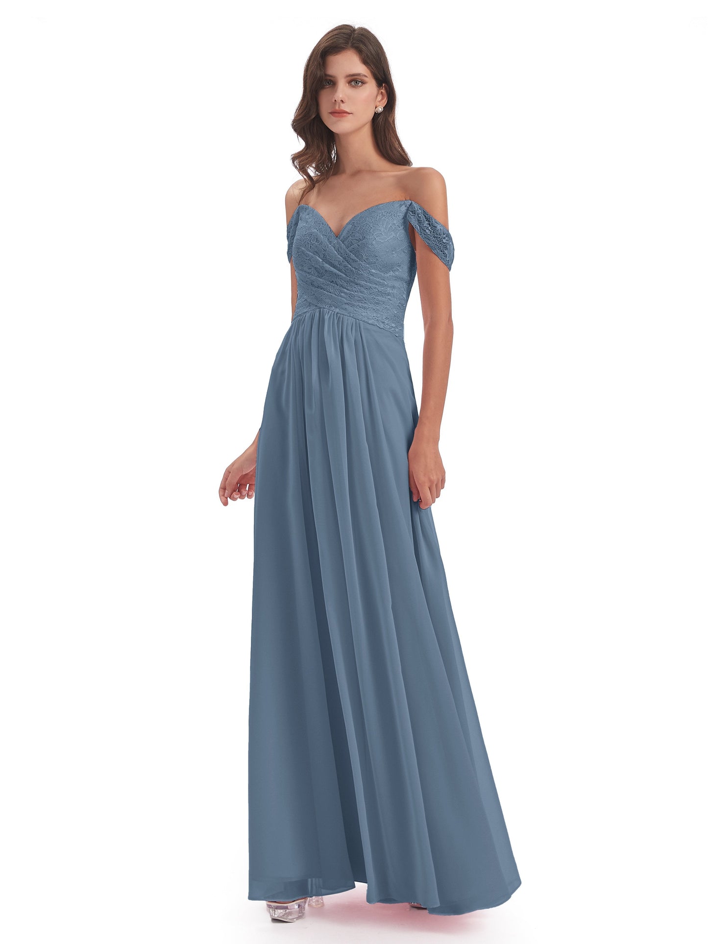 Marjorie Off The Shoulder Open Back Chiffon Long Bridesmaid Dresses