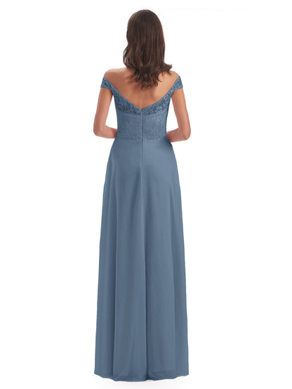 Marjorie Off The Shoulder Open Back Chiffon Long Bridesmaid Dresses