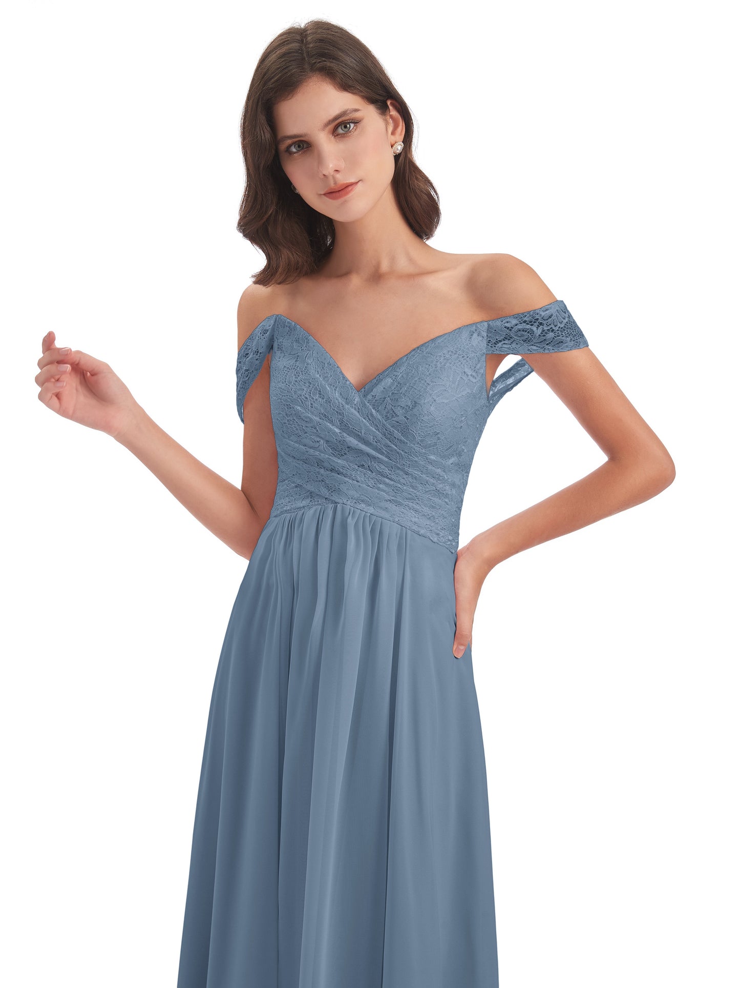 Marjorie Off The Shoulder Open Back Chiffon Long Bridesmaid Dresses
