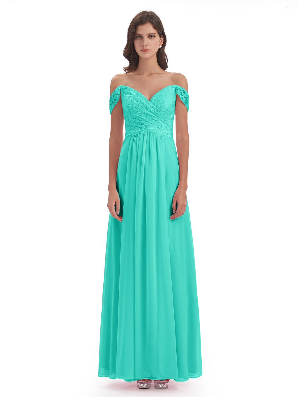 Marjorie Off The Shoulder Open Back Chiffon Long Bridesmaid Dresses