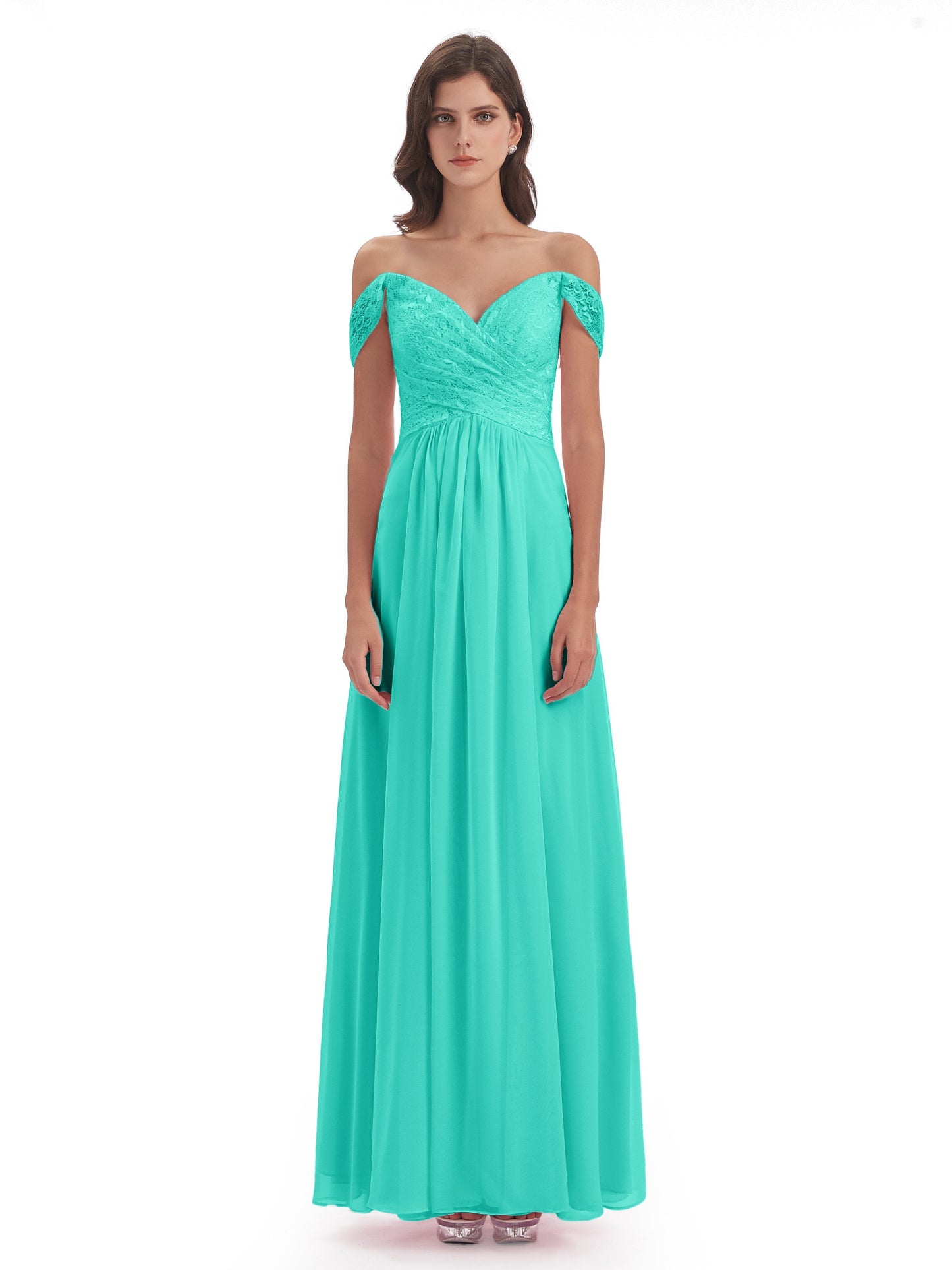Marjorie Off The Shoulder Open Back Chiffon Long Bridesmaid Dresses