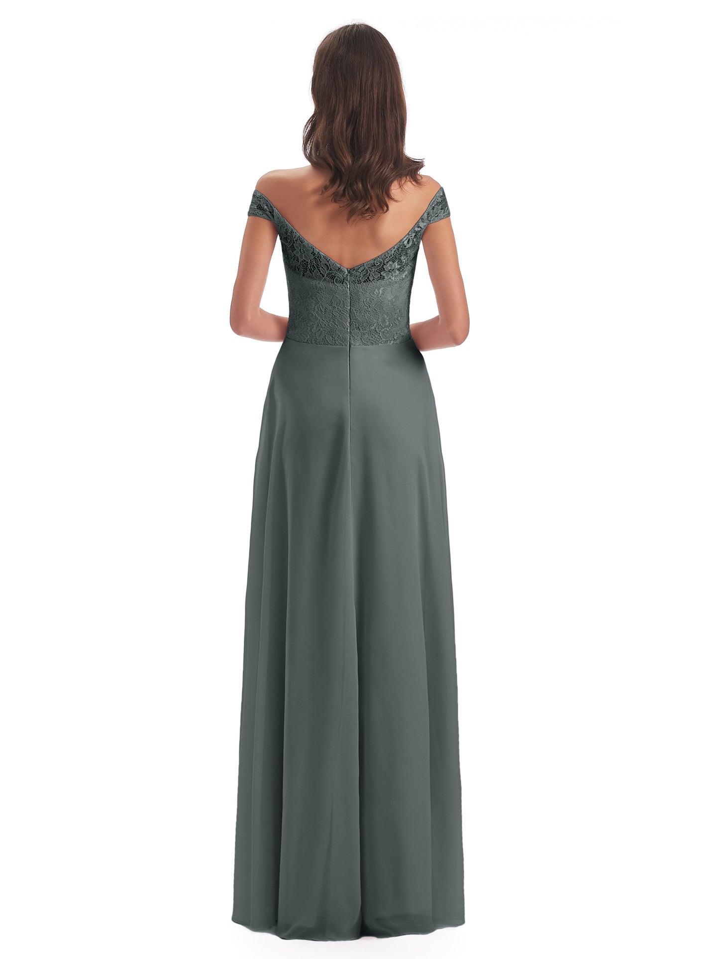 Marjorie Off The Shoulder Open Back Chiffon Long Bridesmaid Dresses
