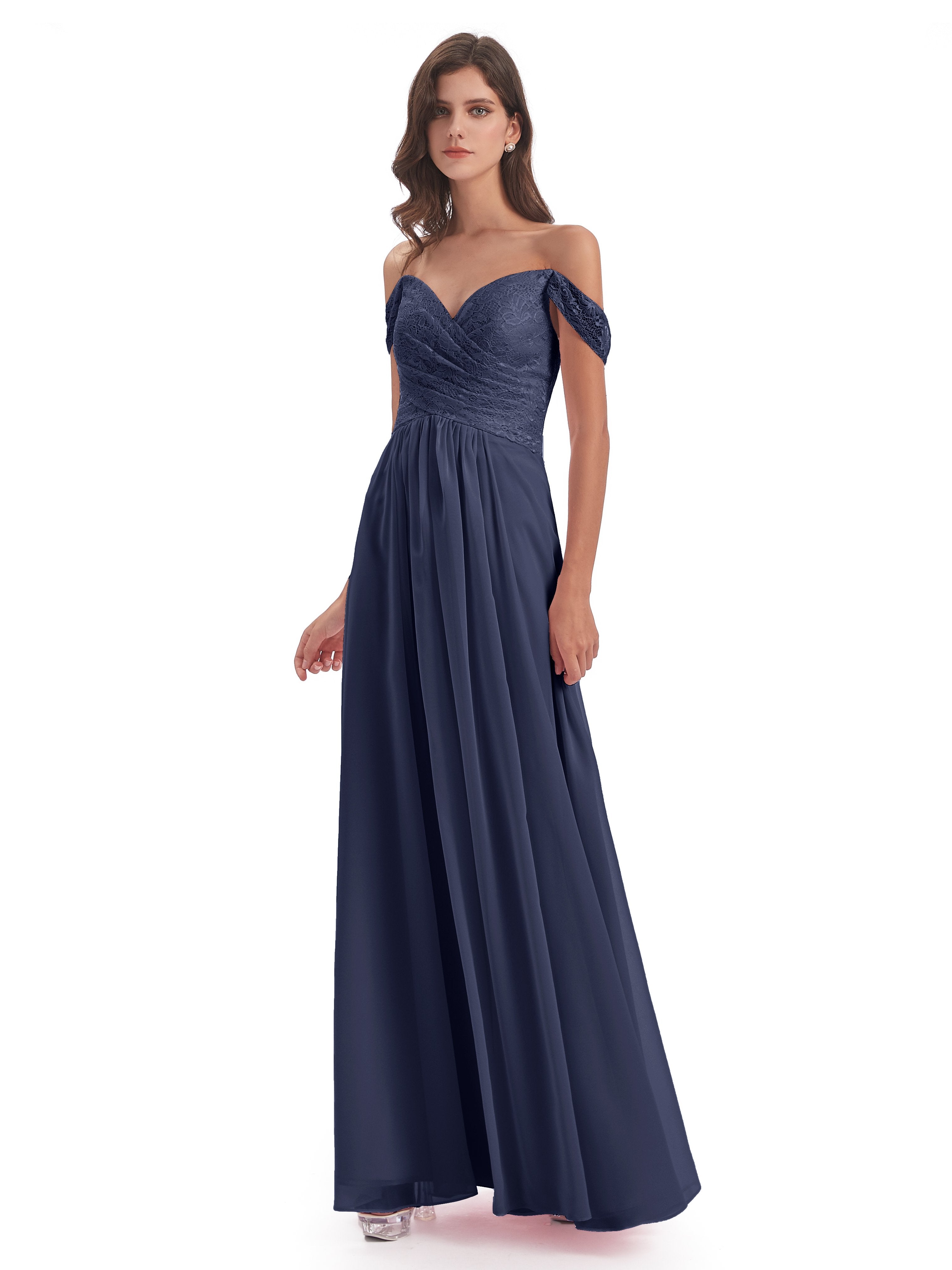 Marjorie Off The Shoulder Open Back Chiffon Long Bridesmaid Dresses