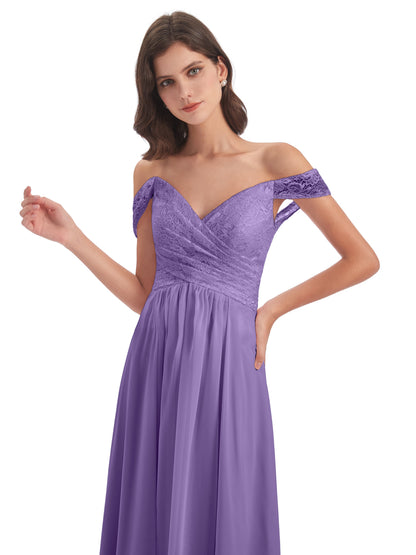 Marjorie Off The Shoulder Open Back Chiffon Long Bridesmaid Dresses
