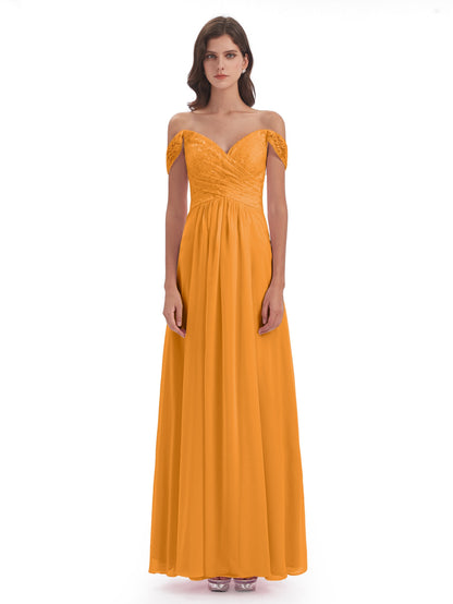 Marjorie Off The Shoulder Open Back Chiffon Long Bridesmaid Dresses