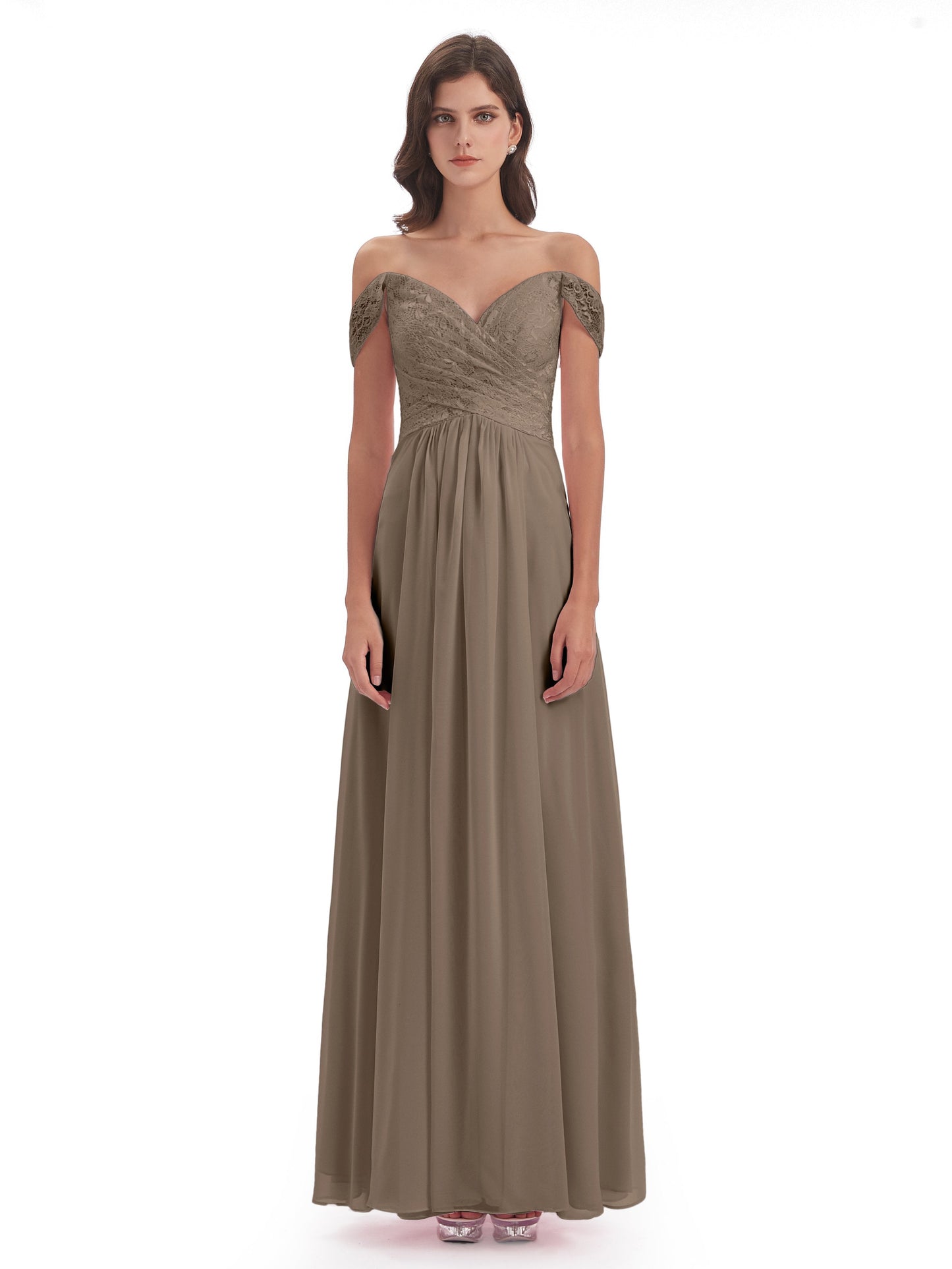 Marjorie Off The Shoulder Open Back Chiffon Long Bridesmaid Dresses