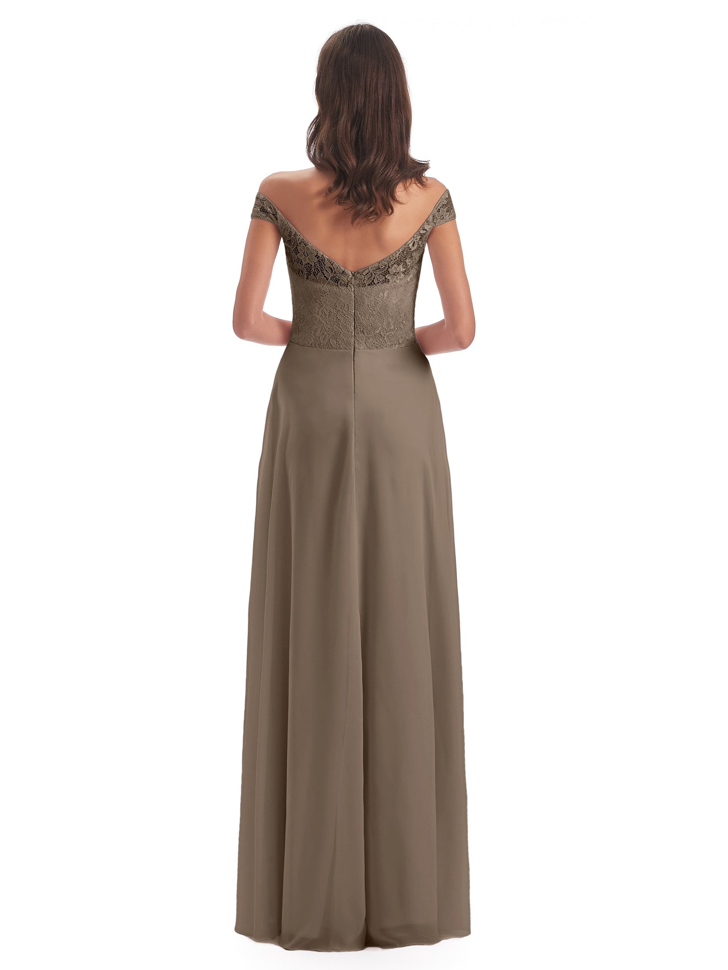 Marjorie Off The Shoulder Open Back Chiffon Long Bridesmaid Dresses