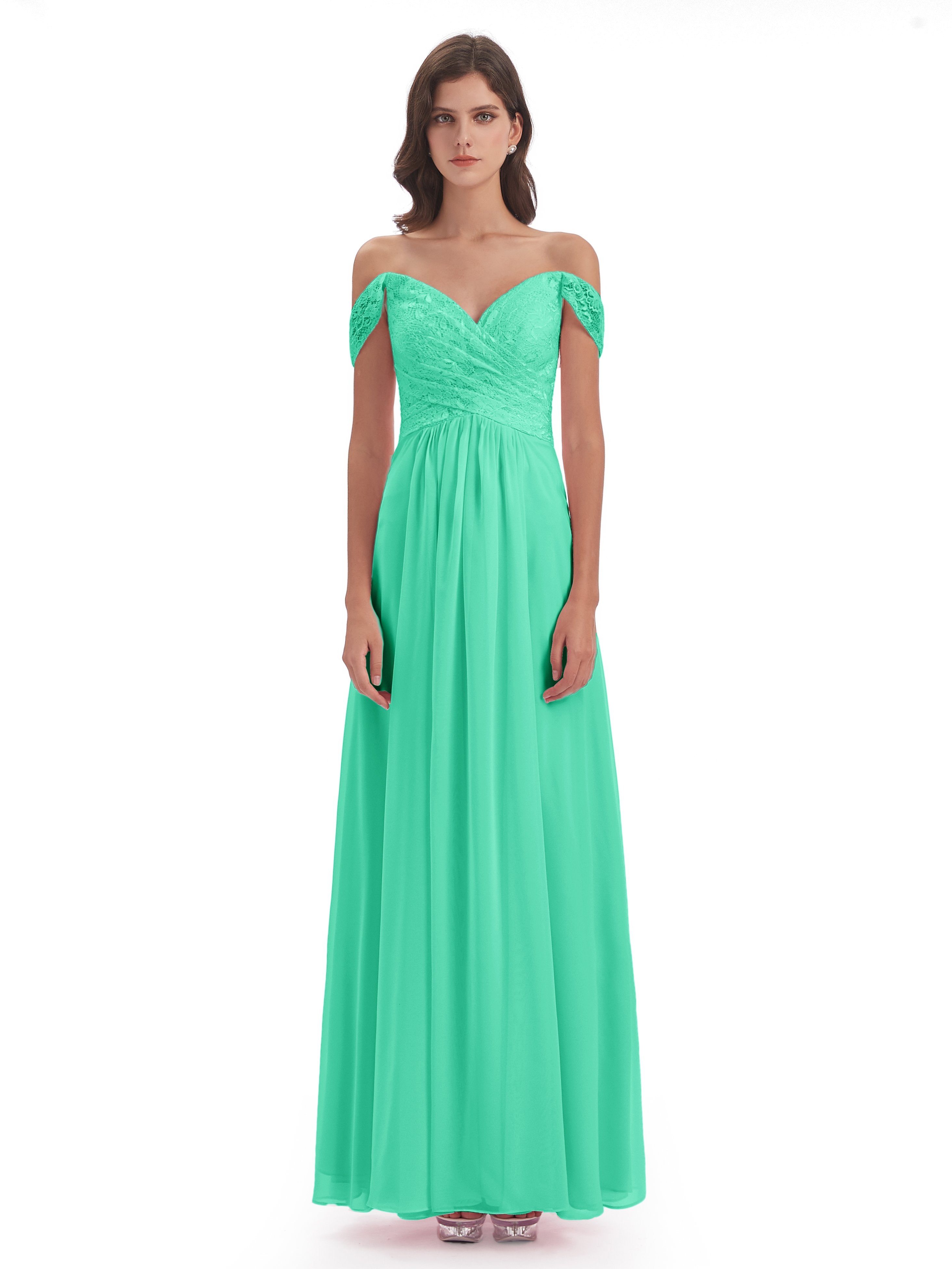 Marjorie Off The Shoulder Open Back Chiffon Long Bridesmaid Dresses