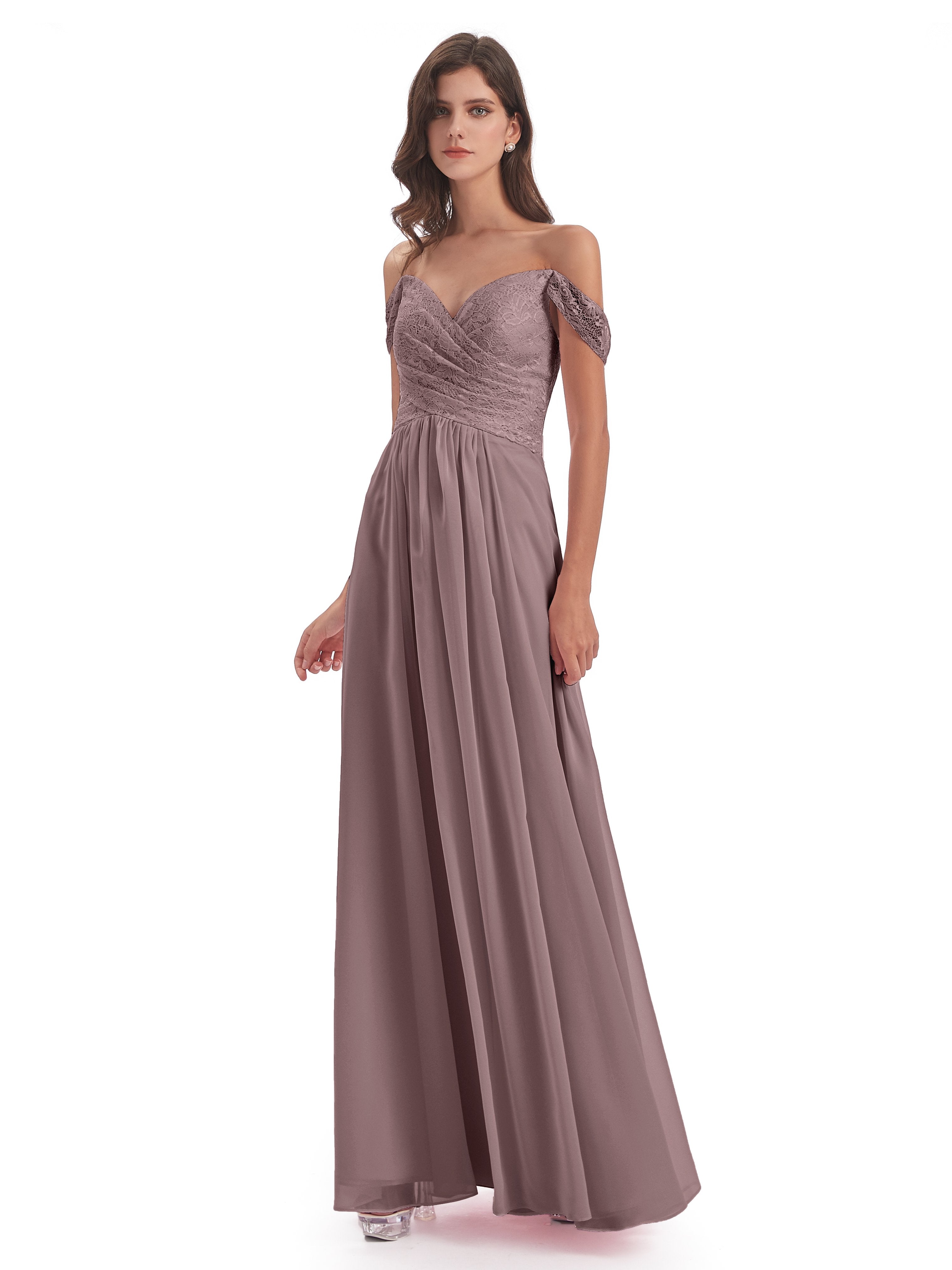 Marjorie Off The Shoulder Open Back Chiffon Long Bridesmaid Dresses