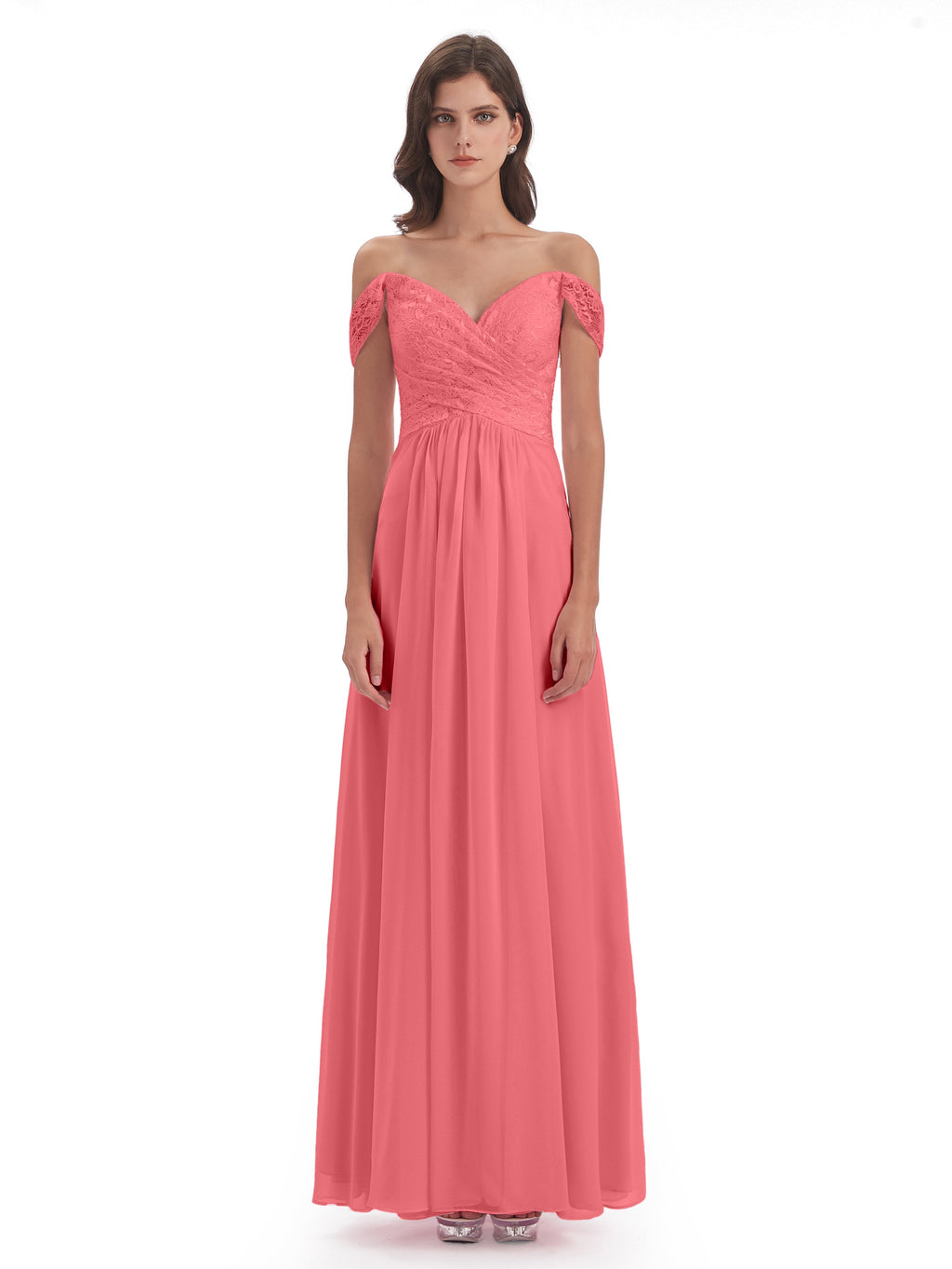 Marjorie Off The Shoulder Open Back Chiffon Long Bridesmaid Dresses
