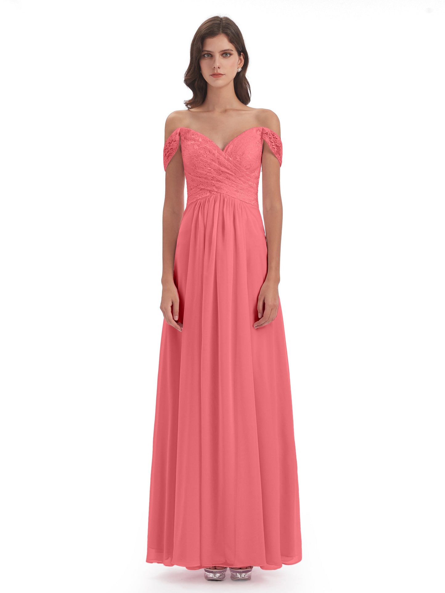 Marjorie Off The Shoulder Open Back Chiffon Long Bridesmaid Dresses