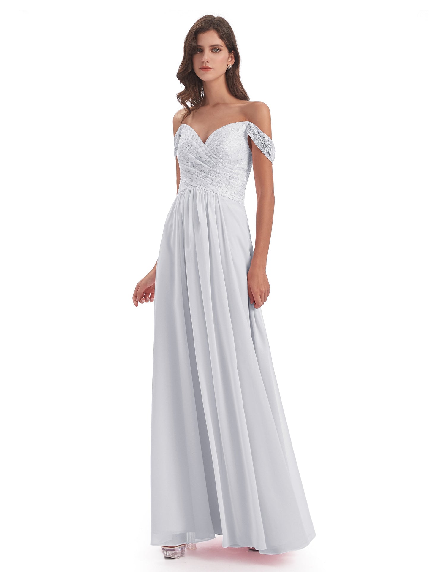Marjorie Off The Shoulder Open Back Chiffon Long Bridesmaid Dresses