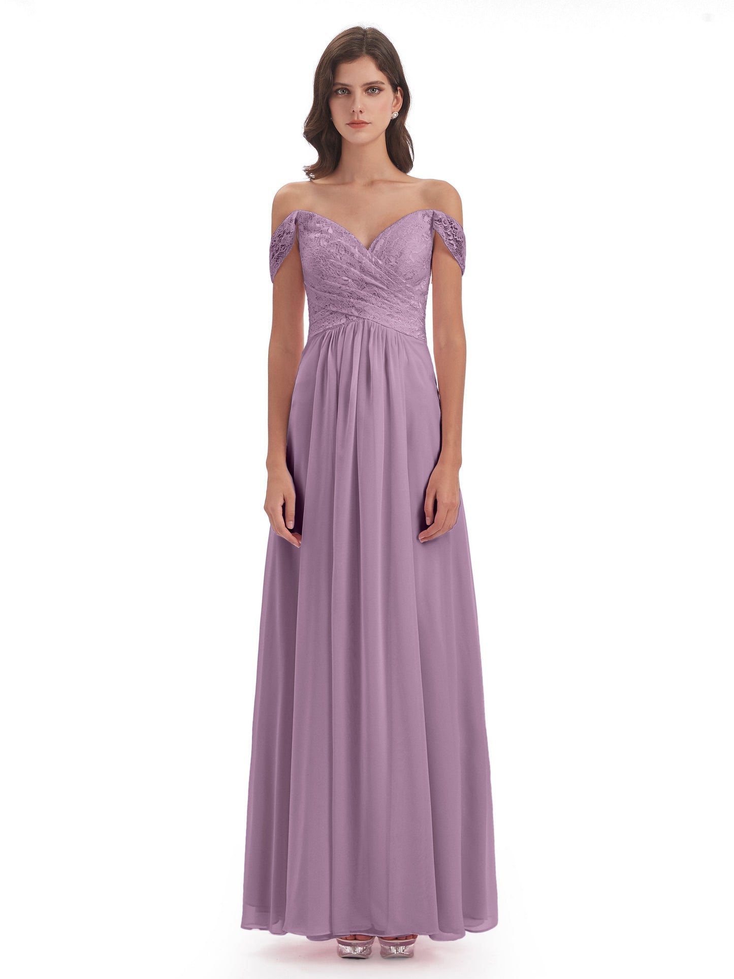 Marjorie Off The Shoulder Open Back Chiffon Long Bridesmaid Dresses