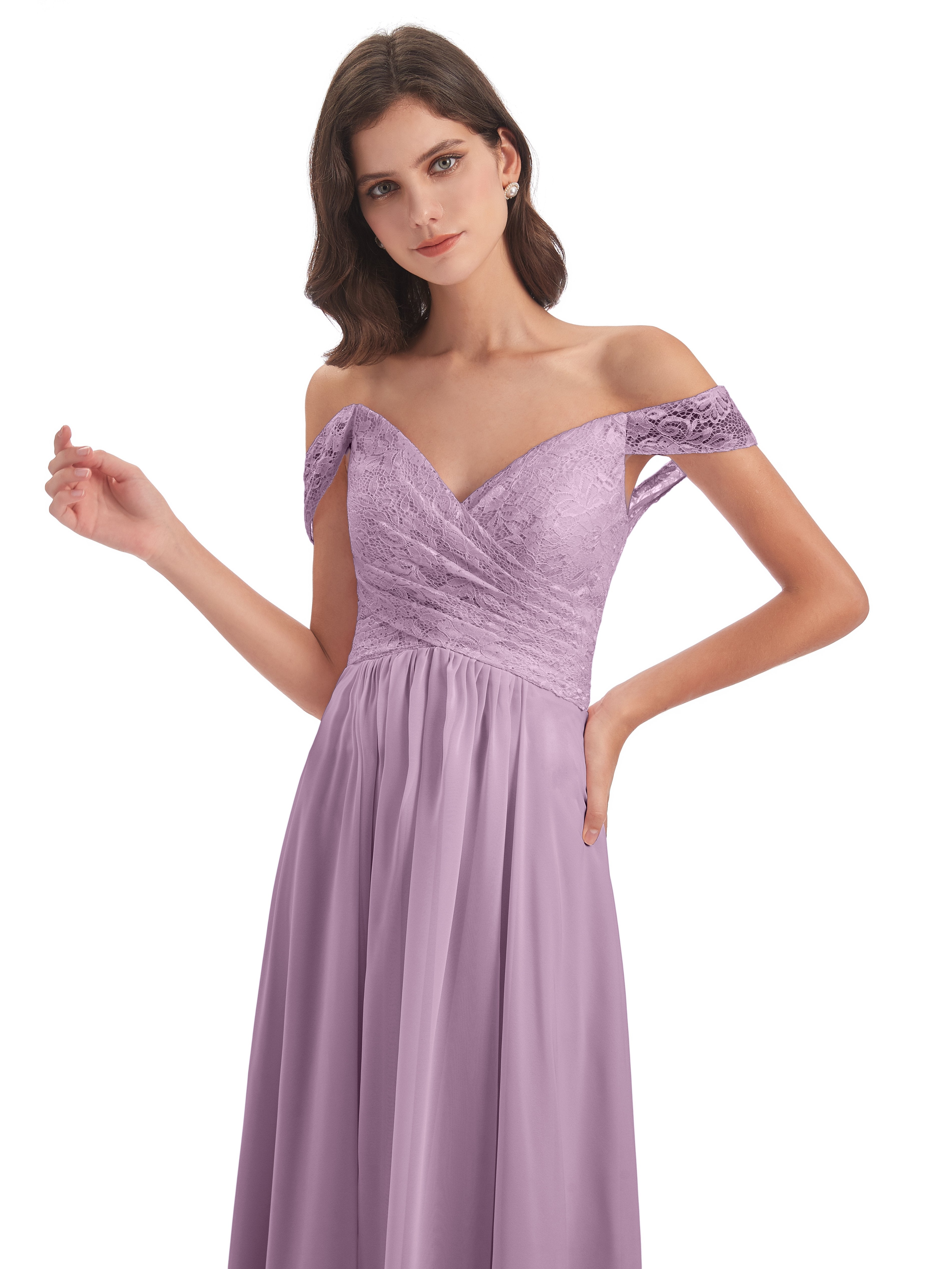 Marjorie Off The Shoulder Open Back Chiffon Long Bridesmaid Dresses