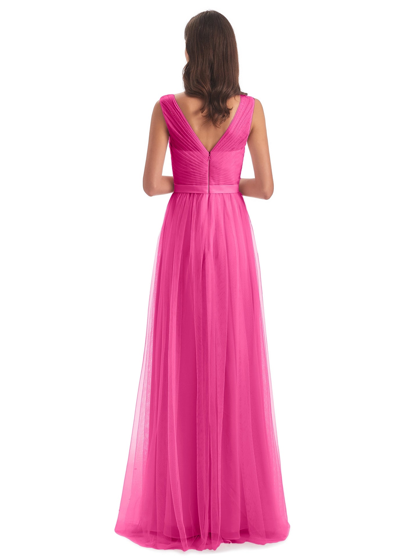 Mila Floor Length V-Neck Tulle Bridesmaid Dresses