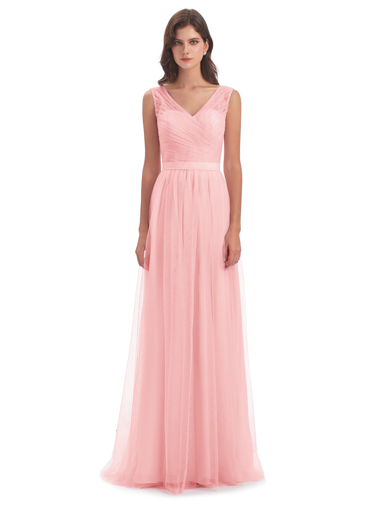 Mila Floor Length V-Neck Tulle Bridesmaid Dresses
