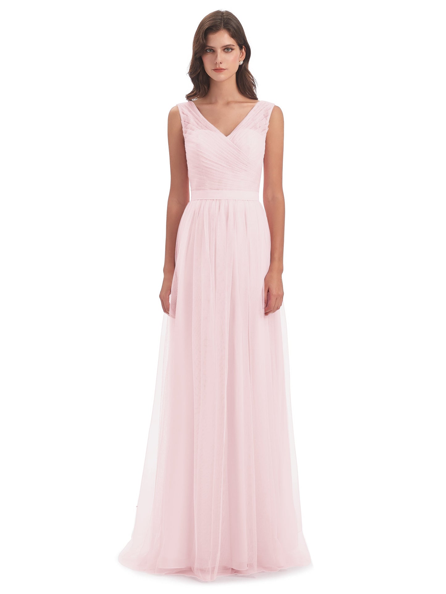 Mila Floor Length V-Neck Tulle Bridesmaid Dresses