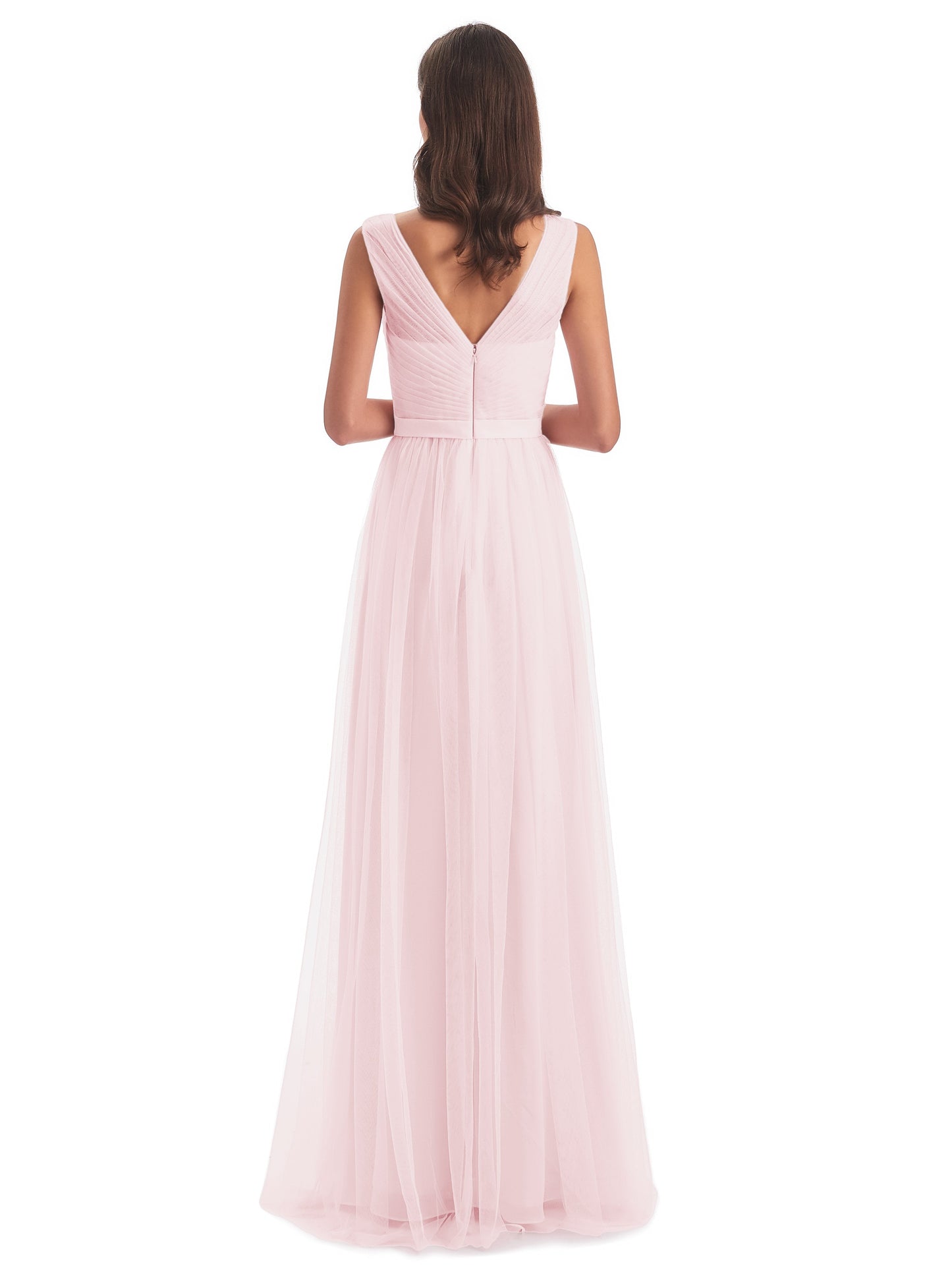 Mila Floor Length V-Neck Tulle Bridesmaid Dresses