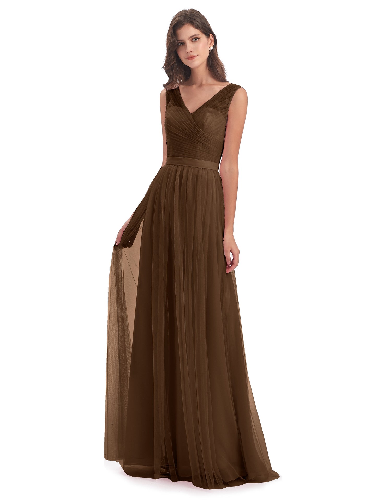 Mila Floor Length V-Neck Tulle Bridesmaid Dresses