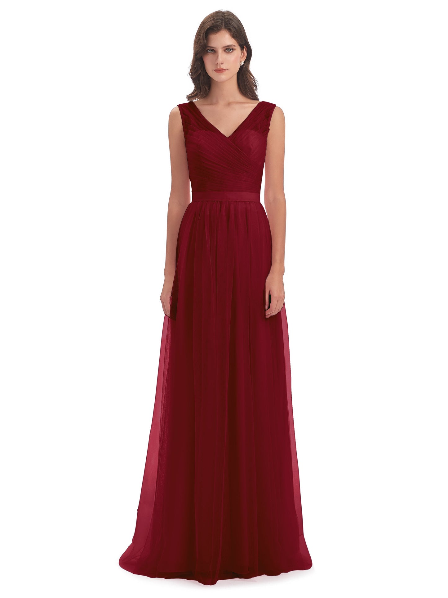 Mila Floor Length V-Neck Tulle Bridesmaid Dresses