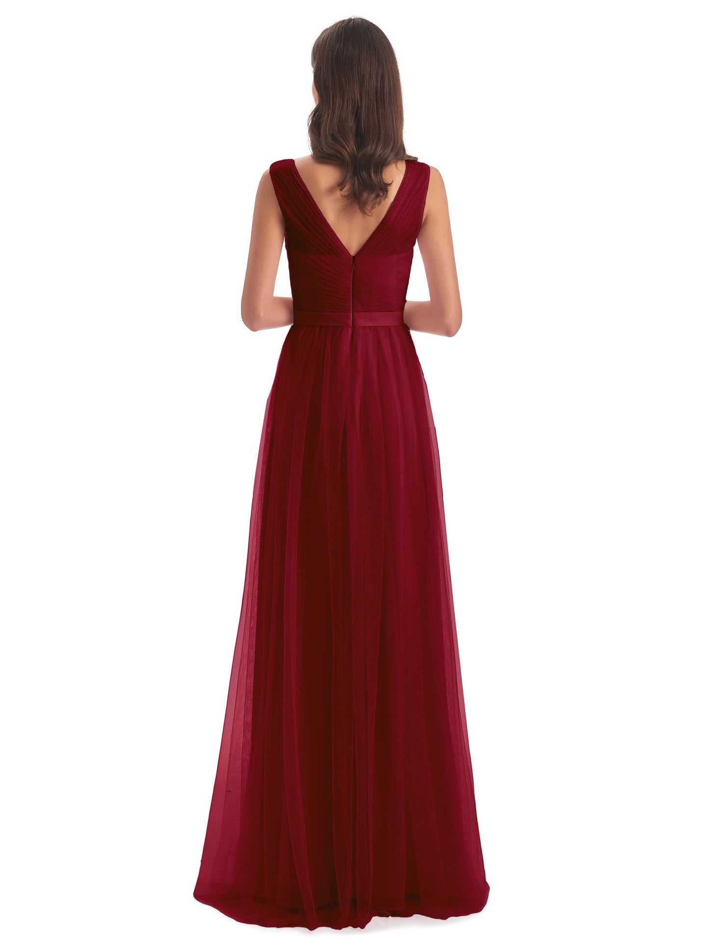 Mila Floor Length V-Neck Tulle Bridesmaid Dresses