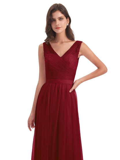 Mila Floor Length V-Neck Tulle Bridesmaid Dresses