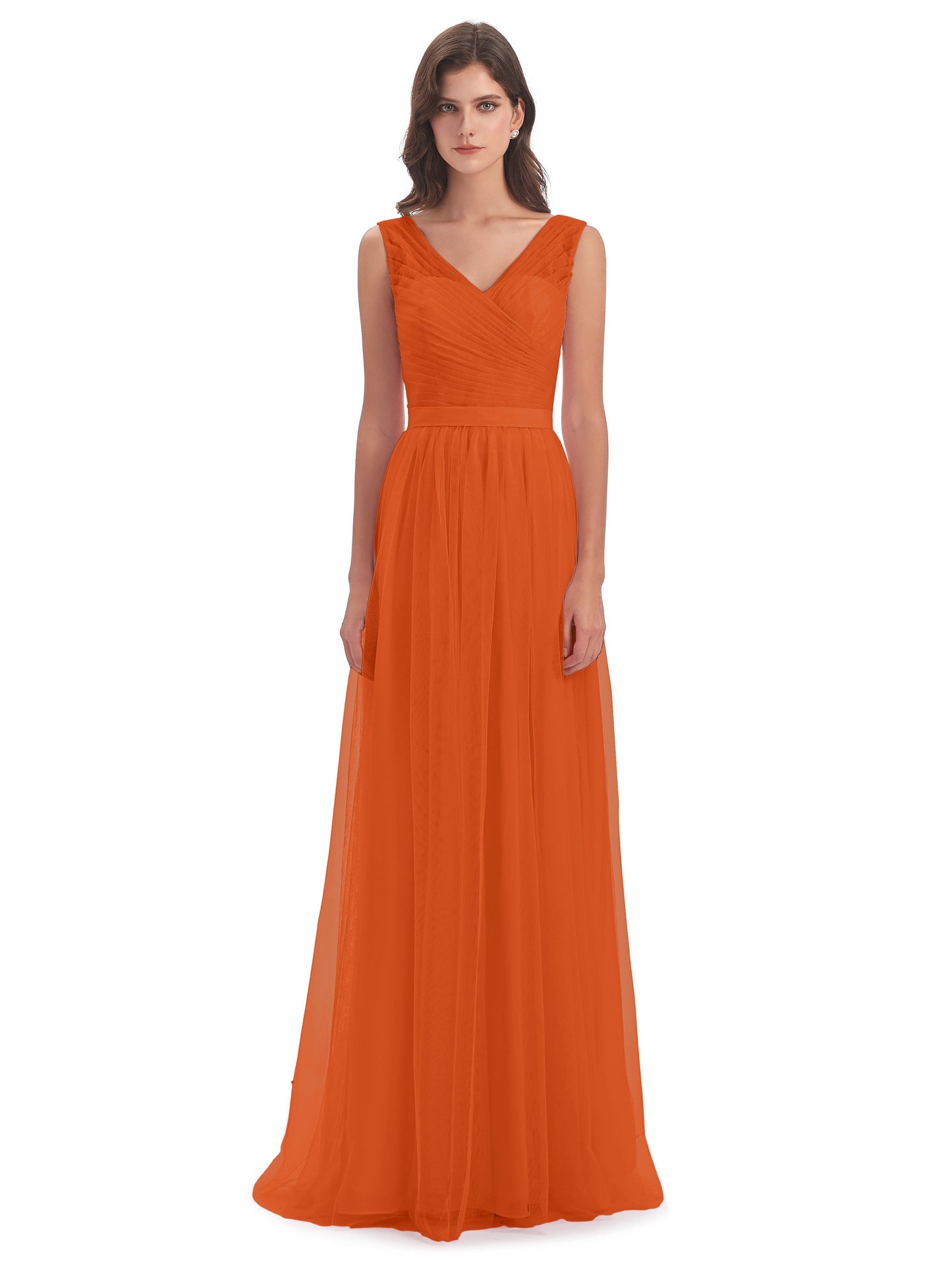 Mila Floor Length V-Neck Tulle Bridesmaid Dresses