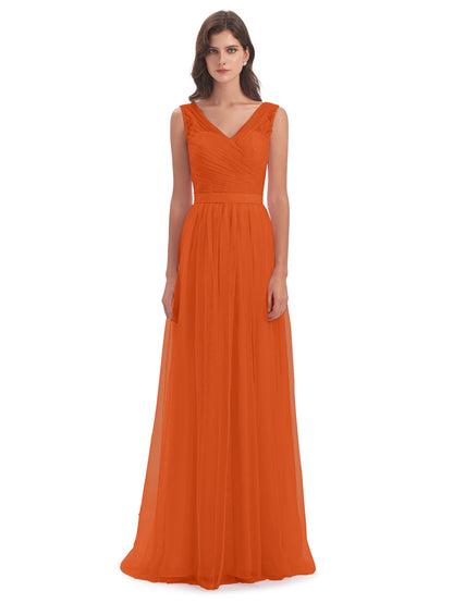 Mila Floor Length V-Neck Tulle Bridesmaid Dresses